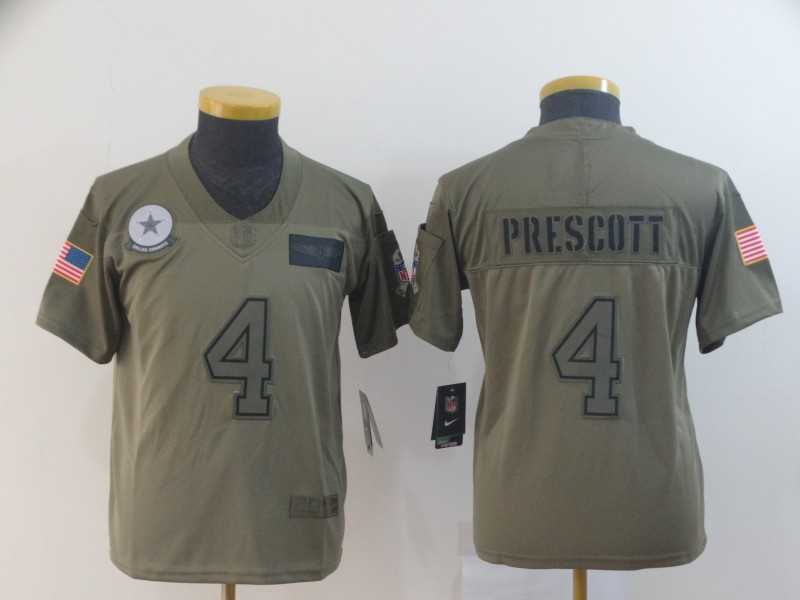 Youth Nike Cowboys 4 Dak Prescott 2019 Olive Salute To Service Limited Jersey