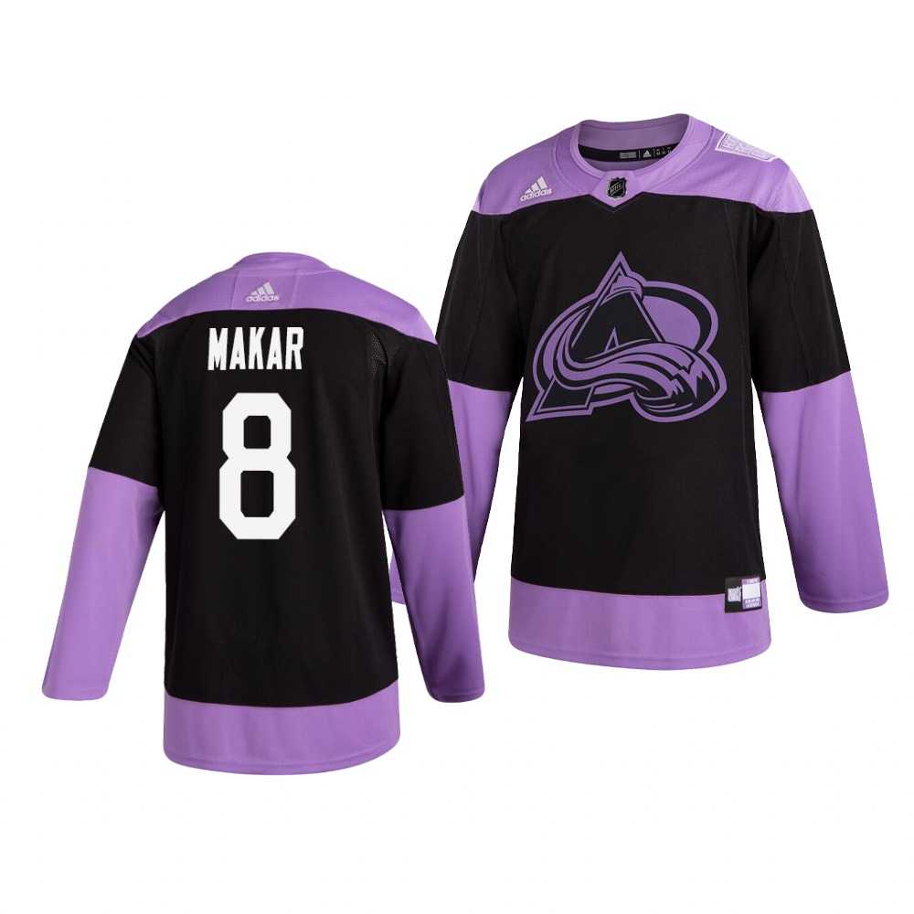 Avalanche 8 Cale Makar Black Purple Hockey Fights Cancer Adidas Jersey Dzhi