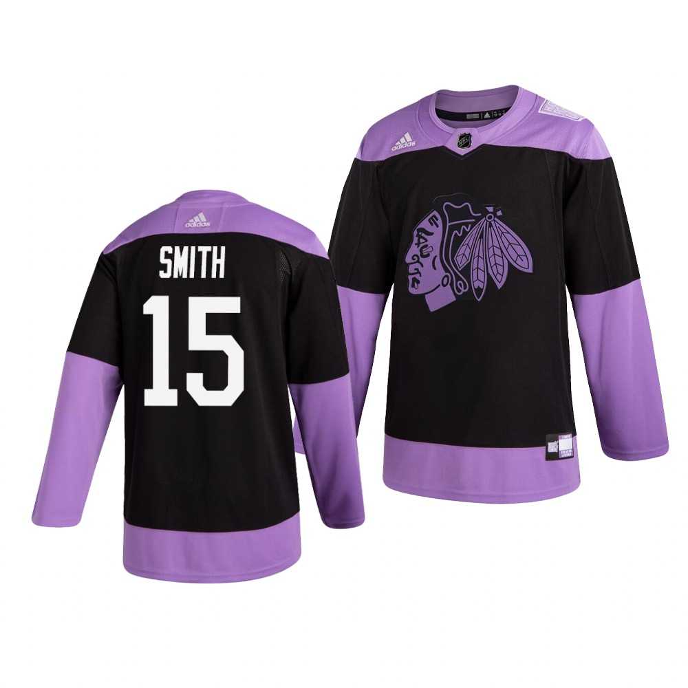 Blackhawks 15 Zack Smith Black Purple Hockey Fights Cancer Adidas Jersey Dzhi