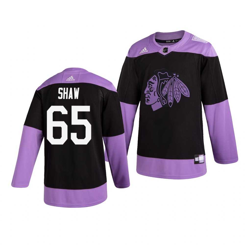 Blackhawks 65 Andrew Shaw Black Purple Hockey Fights Cancer Adidas Jersey Dzhi