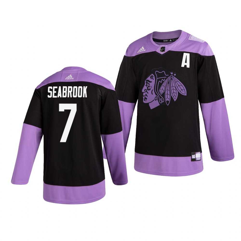 Blackhawks 7 Brent Seabrook Black Purple Hockey Fights Cancer Adidas Jersey Dzhi