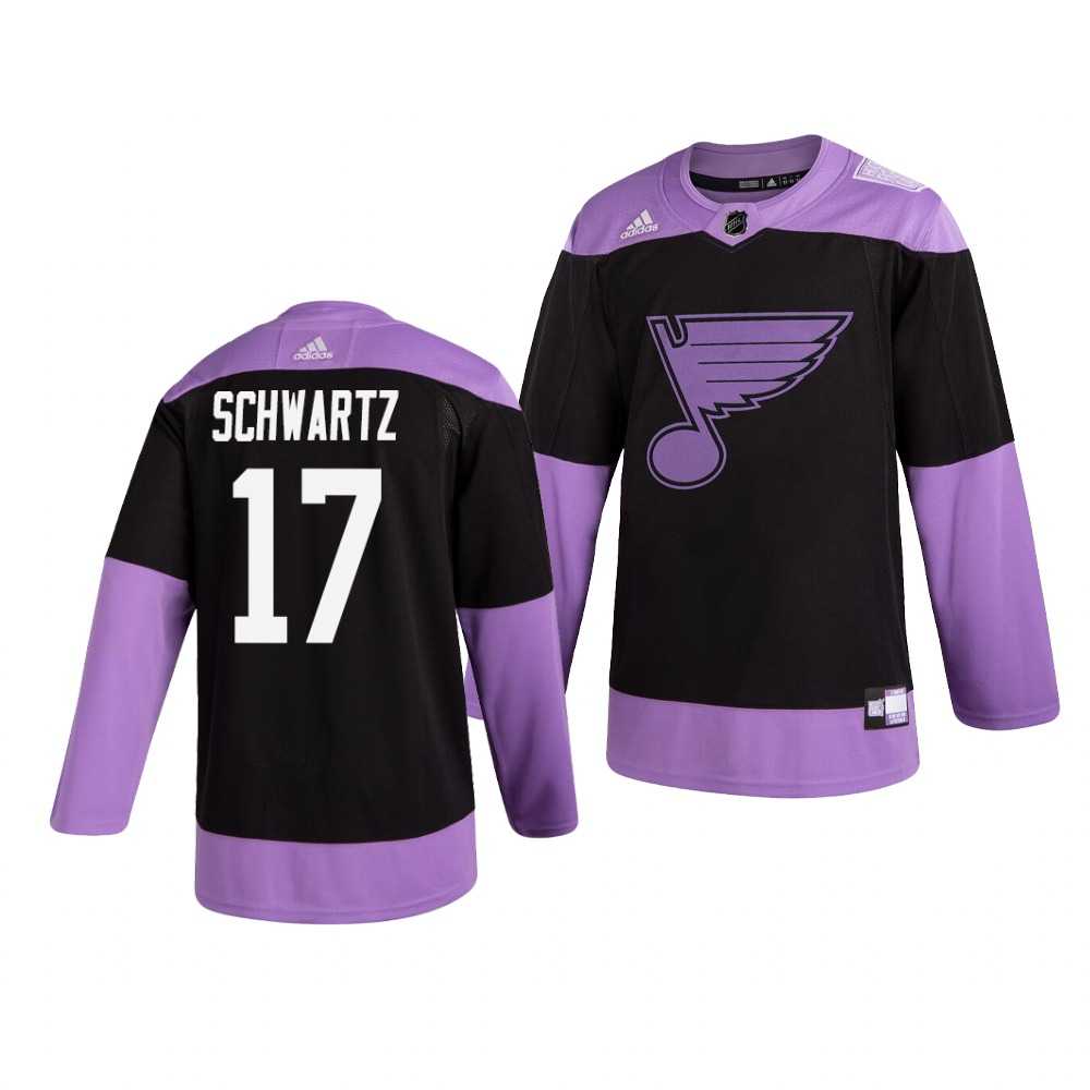 Blues 17 Jaden Schwartz Black Purple Hockey Fights Cancer Adidas Jersey Dzhi