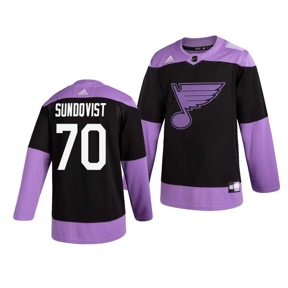 Blues 70 Oskar Sundqvist Black Purple Hockey Fights Cancer Adidas Jersey Dzhi