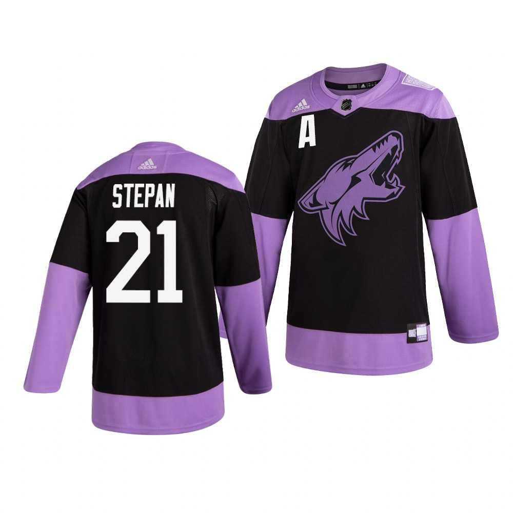 Coyotes 21 Derek Stepan Black Purple Hockey Fights Cancer Adidas Jersey Dzhi