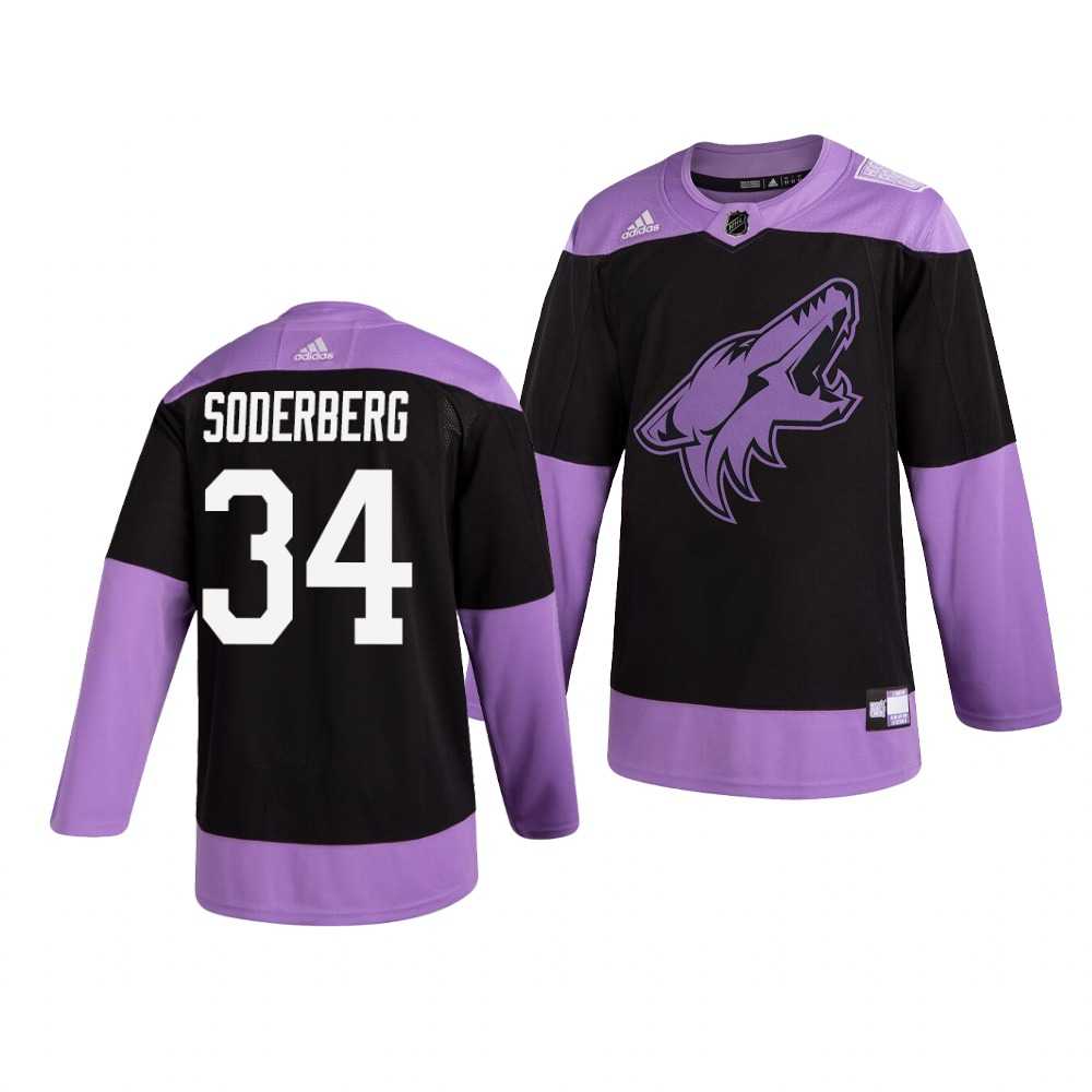 Coyotes 34 Carl Soderberg Black Purple Hockey Fights Cancer Adidas Jersey Dzhi