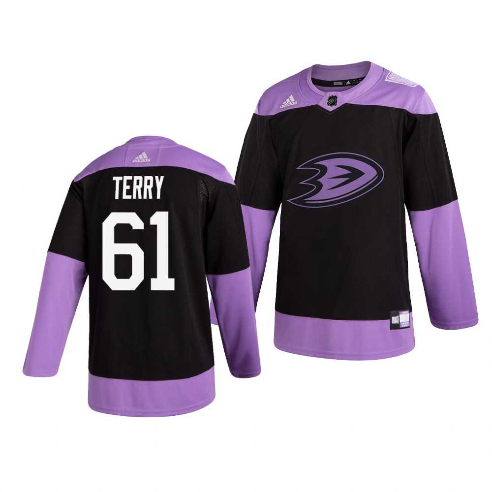 Ducks 61 Troy Terry Black Purple Hockey Fights Cancer Adidas Jersey Dzhi