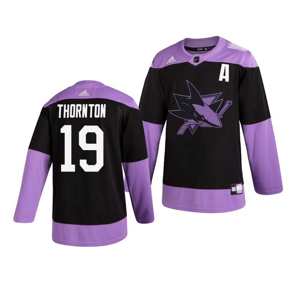 Sharks 19 Joe Thornton Black Purple Hockey Fights Cancer Adidas Jersey Dzhi