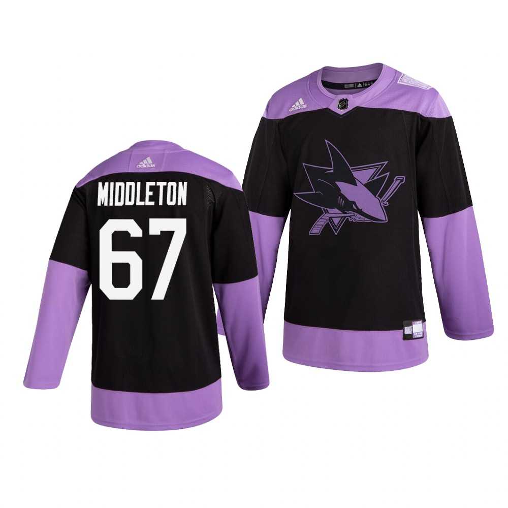 Sharks 67 Jacob Middleton Black Purple Hockey Fights Cancer Adidas Jersey Dzhi