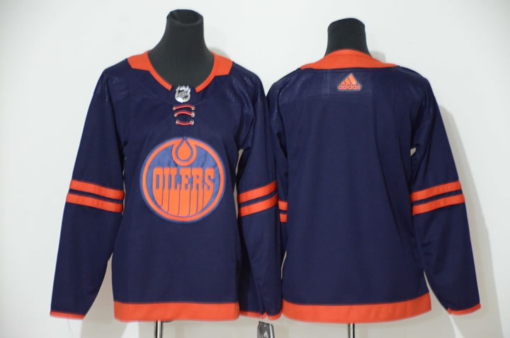 Women Oilers Blank Navy 50th anniversary Adidas Jersey