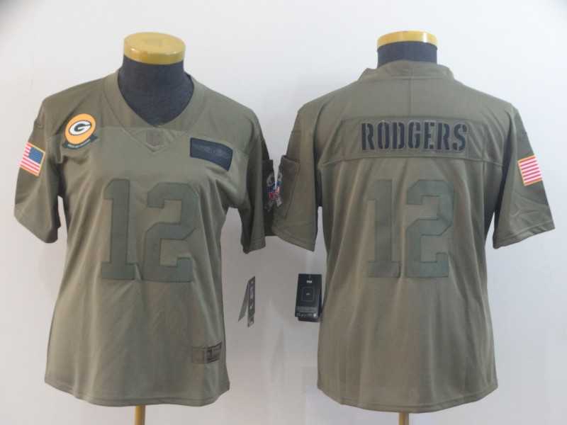 Women Nike Packers 12 Aaron Rodgers 2019 Olive Salute To Service Limited Jersey