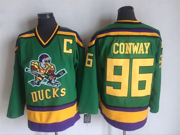 Anaheim Ducks 96 Conway Green With Yellow CCM Throwback Jersey