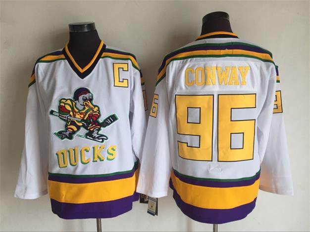 Anaheim Ducks 96 Conway White With Yellow CCM Throwback Jersey