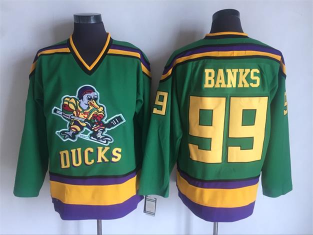 Anaheim Ducks 99 Banks Green with Yellow CCM Throwback Jersey
