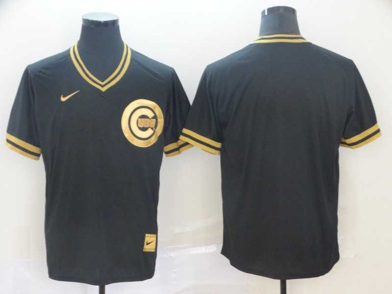 Cubs Blank Black Gold Nike Cooperstown Collection Legend V Neck Jersey (1)