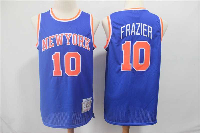 Knicks 10 Walt Frazier Blue 1972 73 Hardwood Classics Jersey