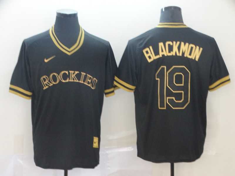 Rockies 19 Charlie Blackmon Black Gold Nike Cooperstown Collection Legend V Neck Jersey (1)
