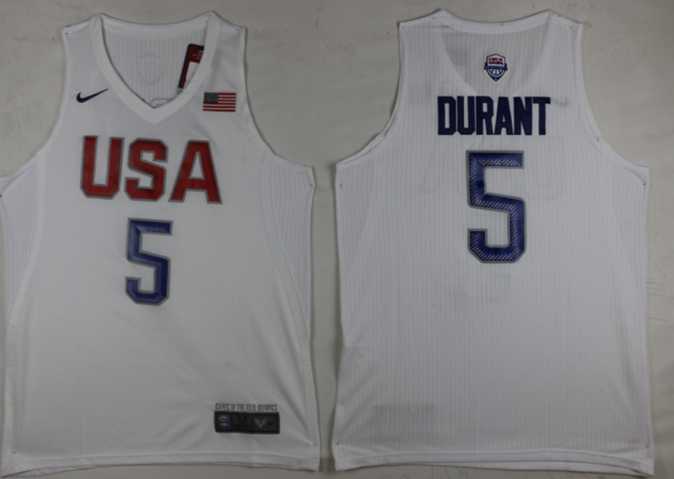 USA 5 Kevin Durant White 2016 Olympic Basketball Team Jersey