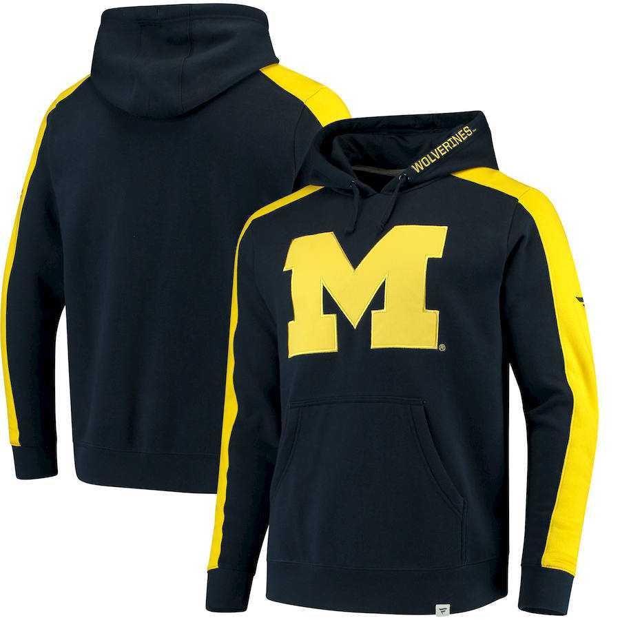 Men's Michigan Wolverines Fanatics Branded Iconic Colorblocked Fleece Pullover Hoodie Navy