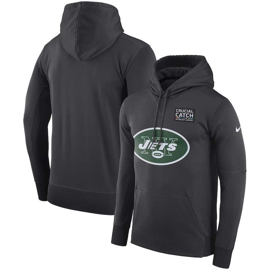 Men's New York Jets Anthracite Nike Crucial Catch Performance Hoodie