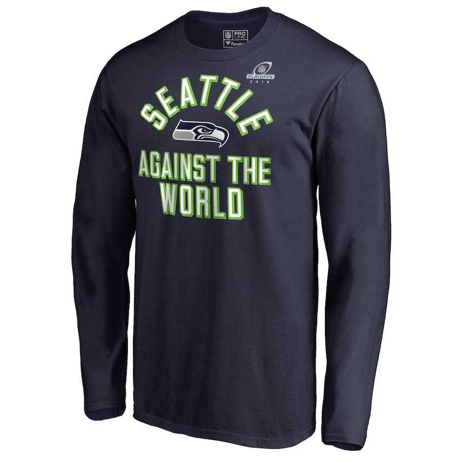 Men's Seahawks Navy 2018 NFL Playoffs Against The World Long Sleeve T-Shirt