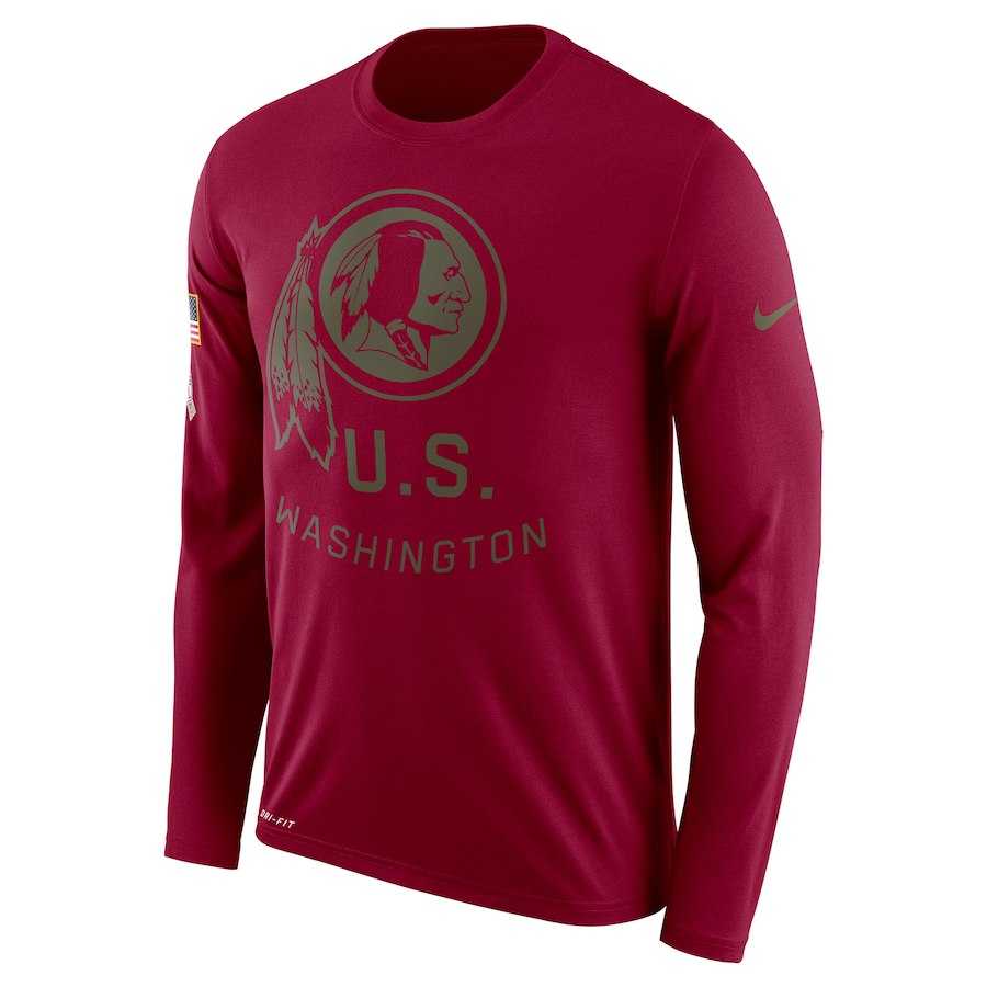 Men's Washington Redskins Nike Salute to Service Sideline Legend Performance Long Sleeve T-Shirt Burgundy