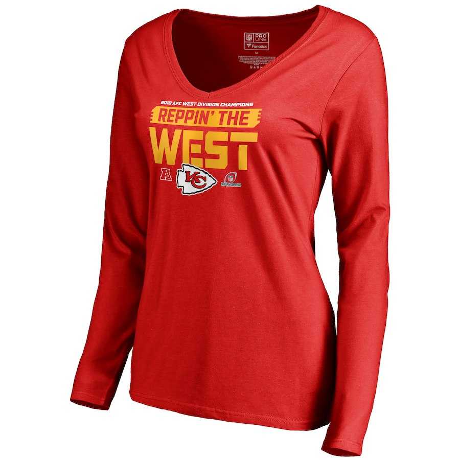 Women Chiefs Red Long Sleeve 2018 NFL Playoffs Reppin' The West T-Shirt