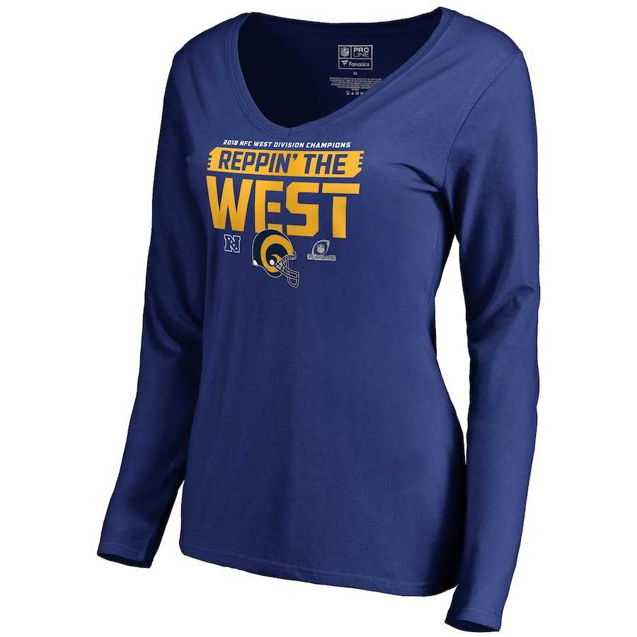 Women Rams Blue Long Sleeve 2018 NFL Playoffs Reppin' The West T-Shirt