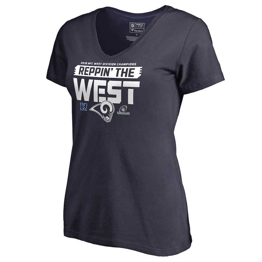 Women Rams Navy 2018 NFL Playoffs Reppin' The West T-Shirt