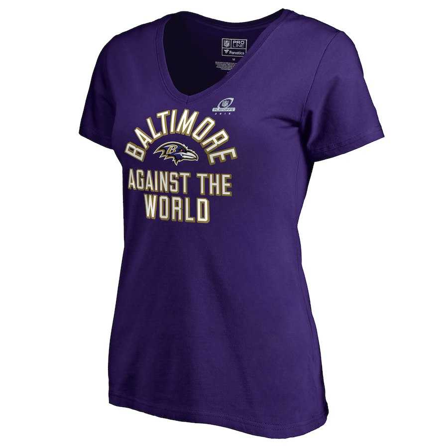 Women Ravens Purple 2018 NFL Playoffs Against The World T-Shirt