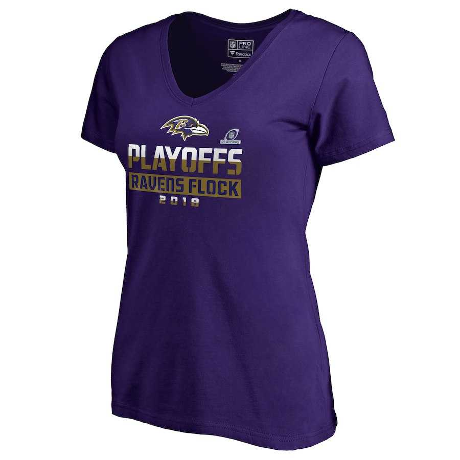 Women Ravens Purple 2018 NFL Playoffs Ravens Flock T-Shirt
