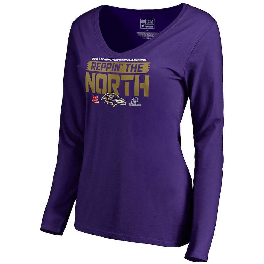 Women Ravens Purple Long Sleeve 2018 NFL Playoffs Reppin' The North T-Shirt