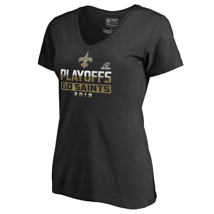 Women Saints Black 2018 NFL Playoffs Go Saints T-Shirt