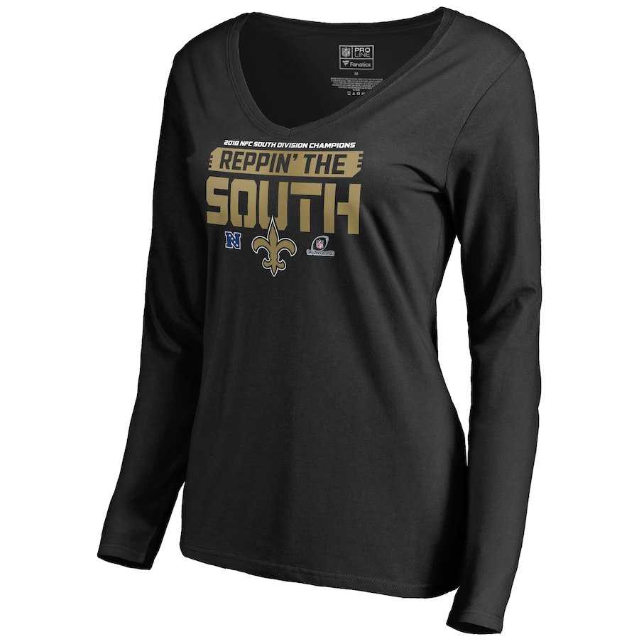 Women Saints Black Long Sleeve 2018 NFL Playoffs Reppin' The South T-Shirt