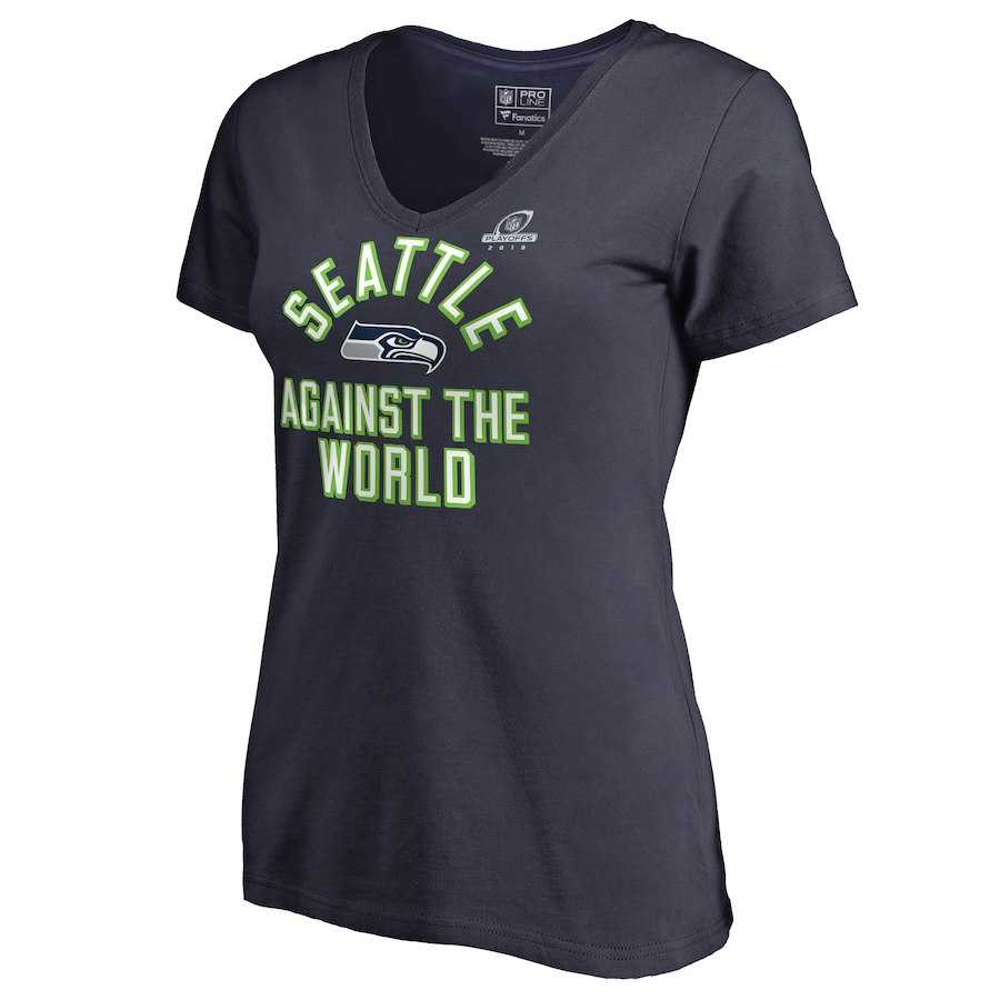 Women Seahawks Navy 2018 NFL Playoffs Against The World T-Shirt