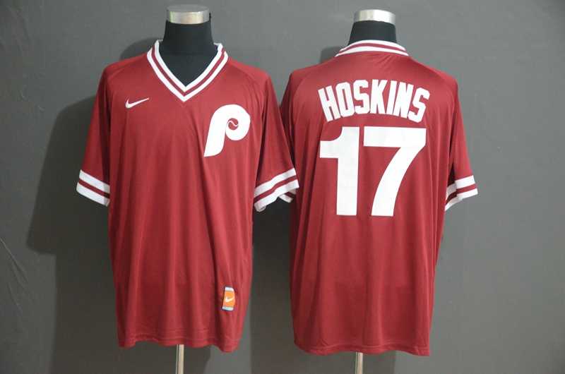 Phillies 17 Rhys Hoskins Red Throwback Jersey (1)