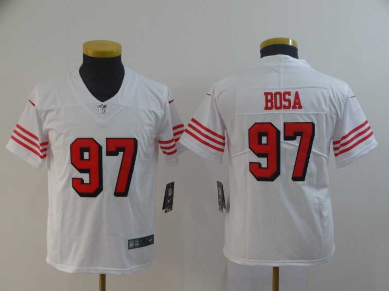 Youth Nike 49ers 97 Nick Bosa White 2019 NFL Draft First Round Pick Color Rush Vapor Untouchable Limited Jersey