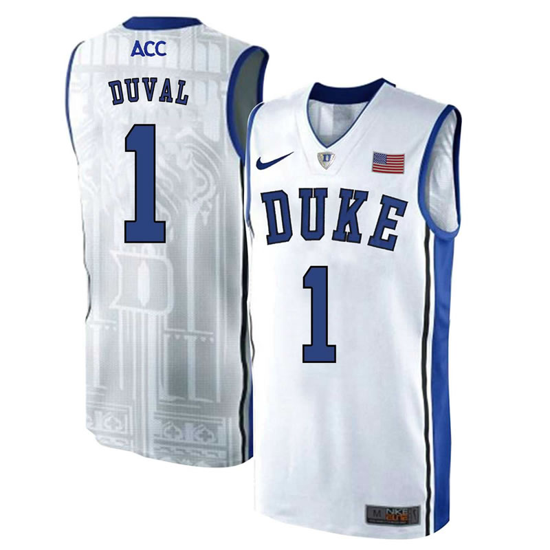 Duke Blue Devils 1 Trevon Duval White Elite Nike College Basketabll Jersey Dyin