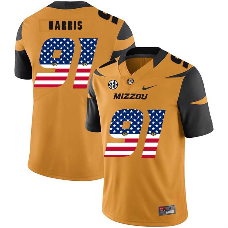 Missouri Tigers 91 Charles Harris Gold USA Flag Nike College Football Jersey Dyin