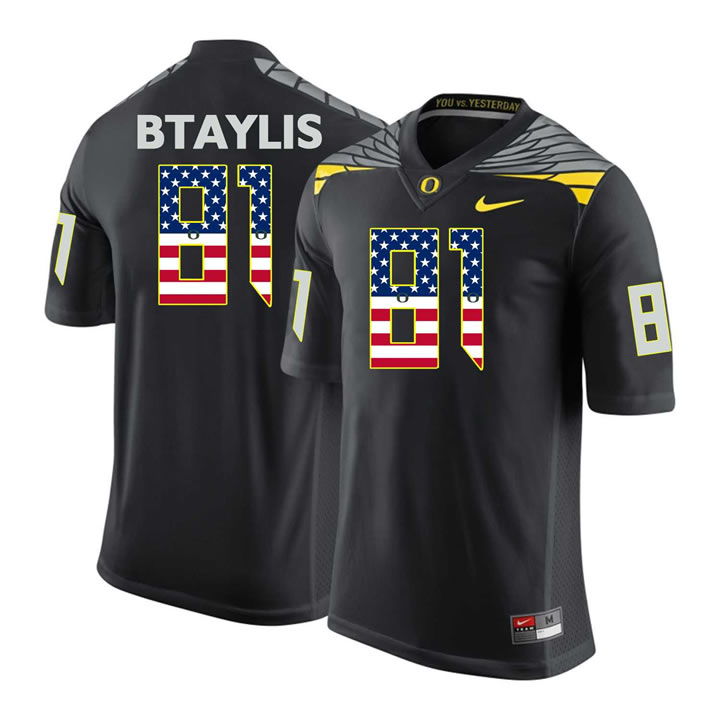 Oregon Ducks 81 Evan Baylis Black USA Flag College Football Jersey Dyin
