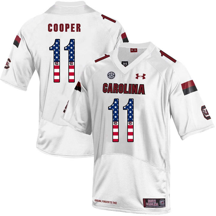 South Carolina Gamecocks 11 Pharoh Cooper White USA Flag College Football Jersey Dyin
