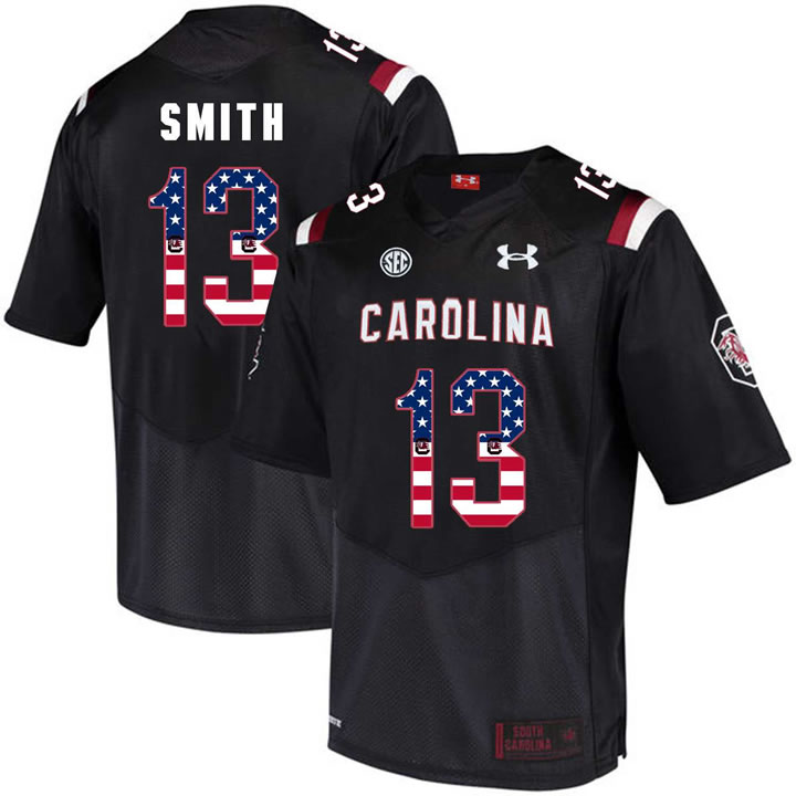 South Carolina Gamecocks 13 Shi Smith Black USA Flag College Football Jersey Dyin