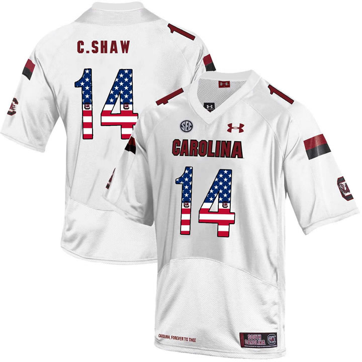 South Carolina Gamecocks 14 Connor Shaw White USA Flag College Football Jersey Dyin