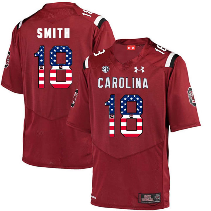 South Carolina Gamecocks 18 OrTre Smith Red USA Flag College Football Jersey Dyin