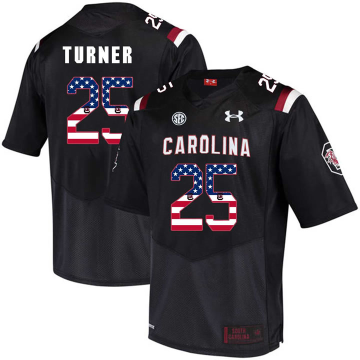 South Carolina Gamecocks 25 A.J. Turner Black USA Flag College Football Jersey Dyin
