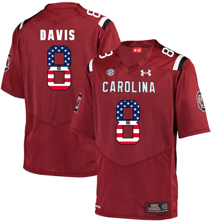 South Carolina Gamecocks 8 Randrecous Davis Red USA Flag College Football Jersey Dyin