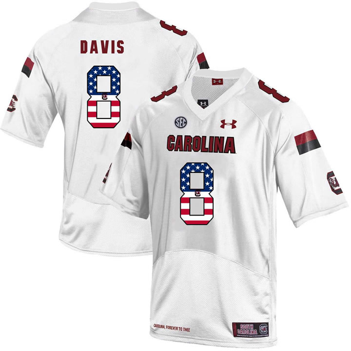 South Carolina Gamecocks 8 Randrecous Davis White USA Flag College Football Jersey Dyin