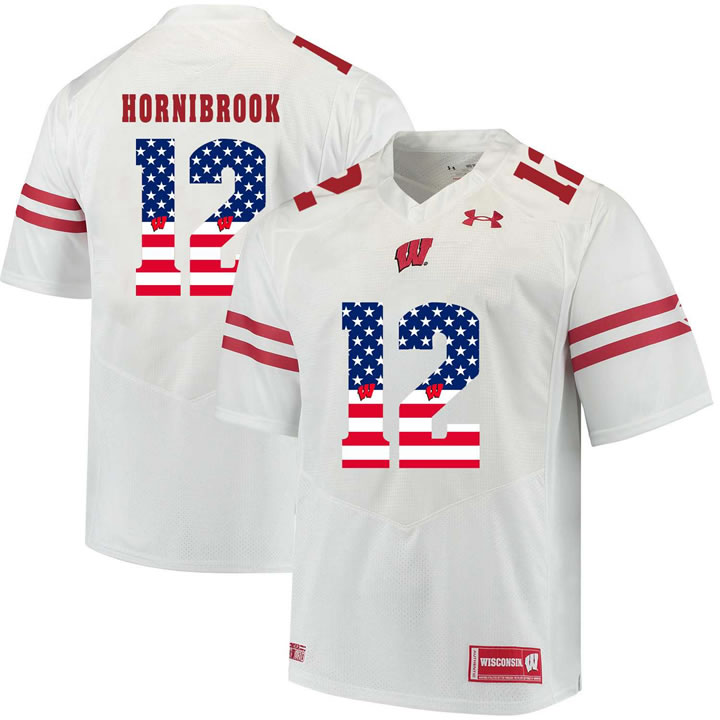 Wisconsin Badgers 12 Alex Hornibrook White USA Flag College Football Jersey Dyin