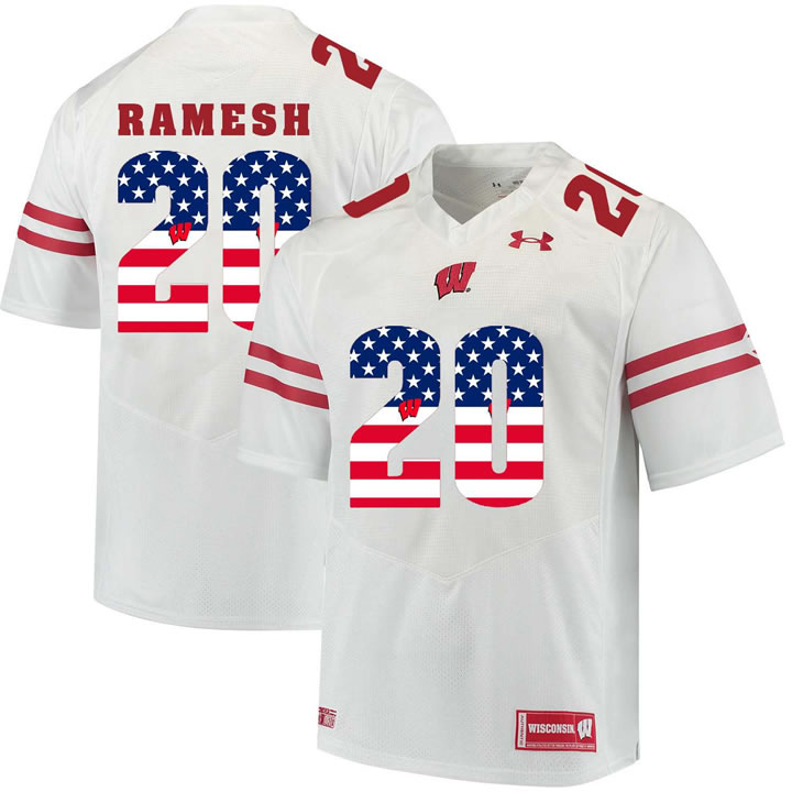 Wisconsin Badgers 20 Austin Ramesh White USA Flag College Football Jersey Dyin