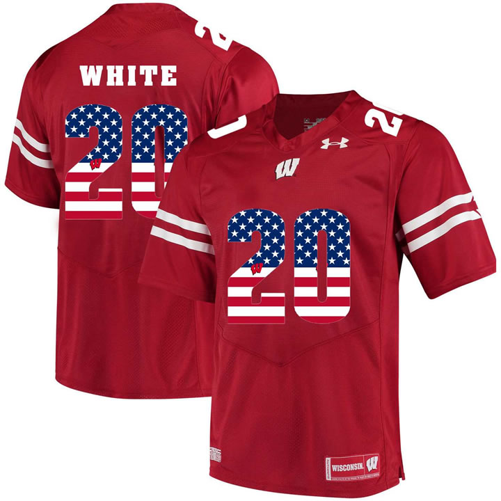 Wisconsin Badgers 20 James Red White USA Flag College Football Jersey Dyin