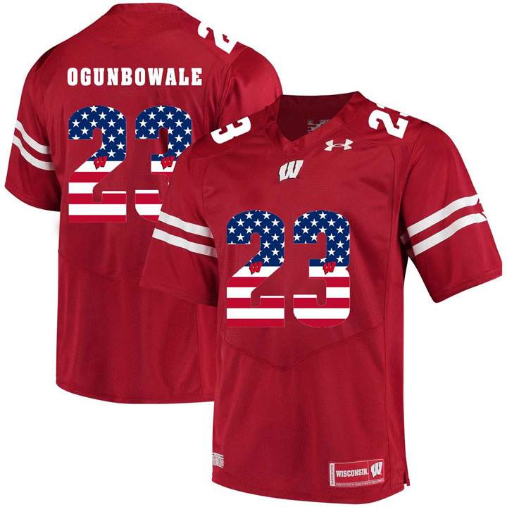 Wisconsin Badgers 23 Dare Ogunbowale Red USA Flag College Football Jersey Dyin